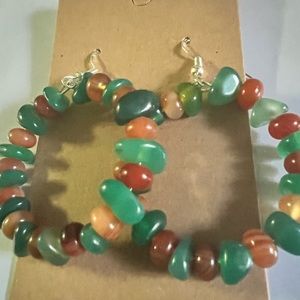 Real semi precious stone hoop earrings